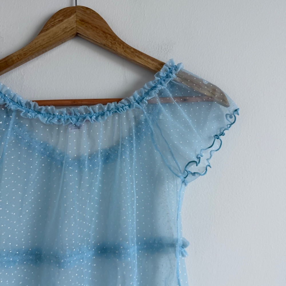 Vintage Y2K Victoria's Secret Blue Polka Dot Mesh Top Size Small - Picture 10 of 10
